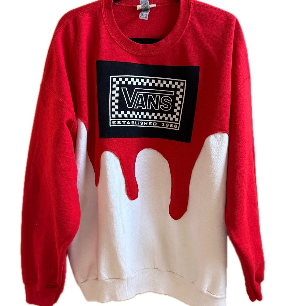 Red and White Drip Crewneck Sweatshirt - Upcycled